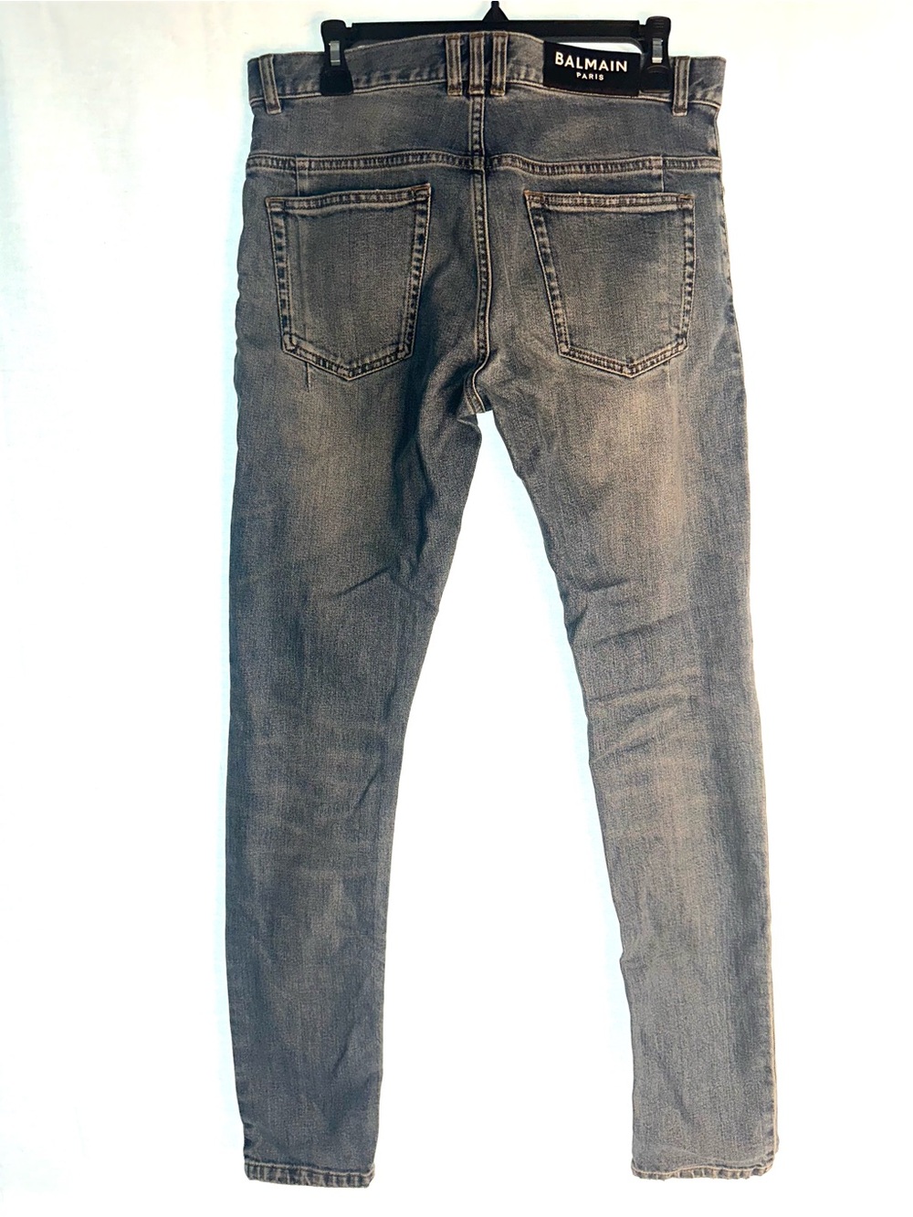 Balmain Men's Slim Jeans in Faded Blue Wash with distressing details (PM100204) - Picture 6 of 11